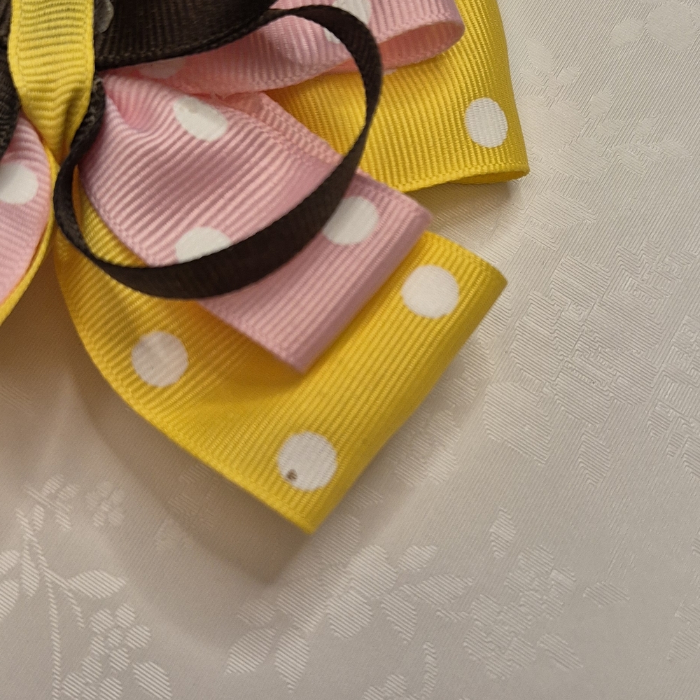 Bubblegum Pink and Yellow Polka Dot & Black Hair Bow Alligator Clip Tiny Callout - Picture 2 of 4